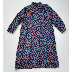 Vtg 80s LIDA CAPUTO Floral Hearts Button Up Collared Dress / Sz XL/2XL / Plus